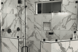 Frameless shower glass door enclosure